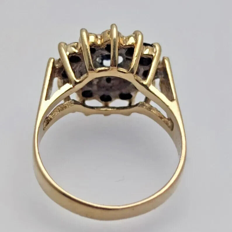9ct Yellow Gold Ring Blue Round Sapphire & Colourless Diamonds Ring Size M 1/2