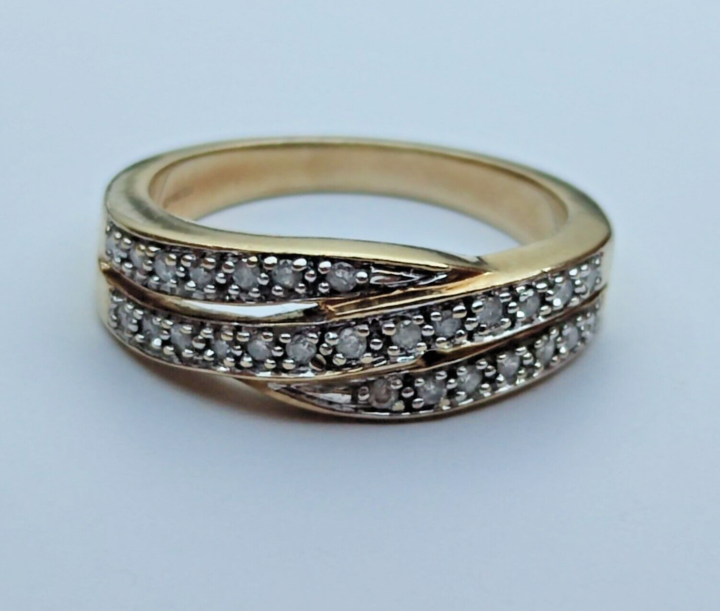 9ct Yellow Gold Diamond Ring Colourless Gemstones Crossover Band Ring Size N 1/2