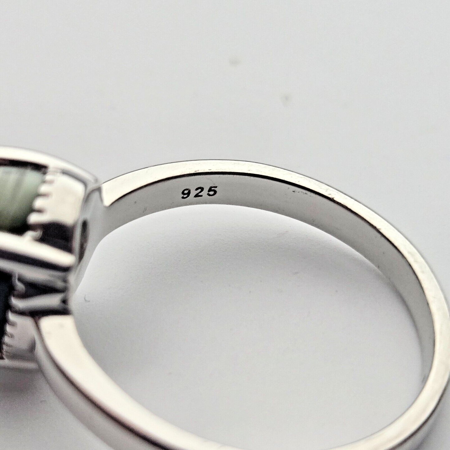Silver Ring Cat's Eye Black Stone Prong Setting 925 Sterling Silver Ring Size S