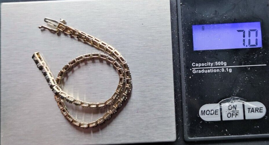 9ct Yellow Gold Diamond Tennis Bracelet Continuous Line Diamonds 18cm Long