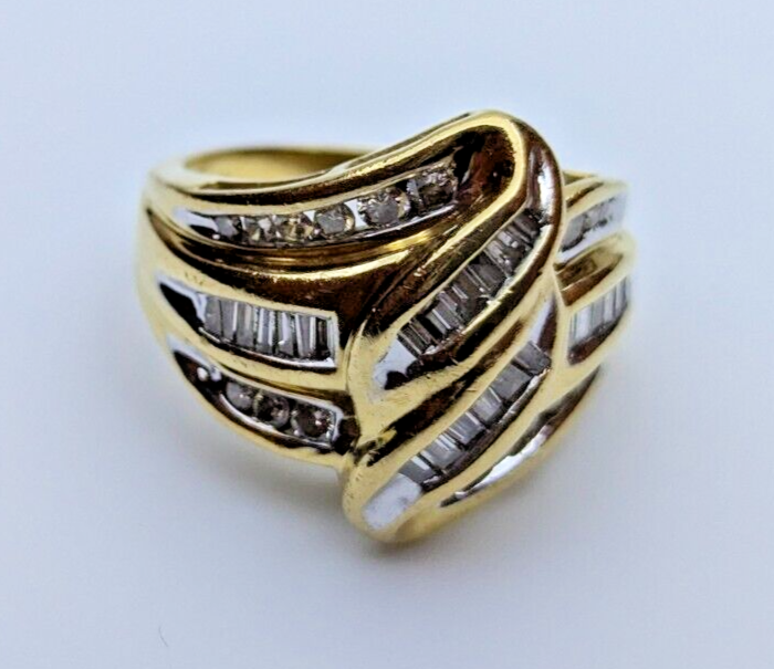18ct Yellow Gold Ring Diamonds Extra Wide Dome Style 750 Hallmarked Ring Size O