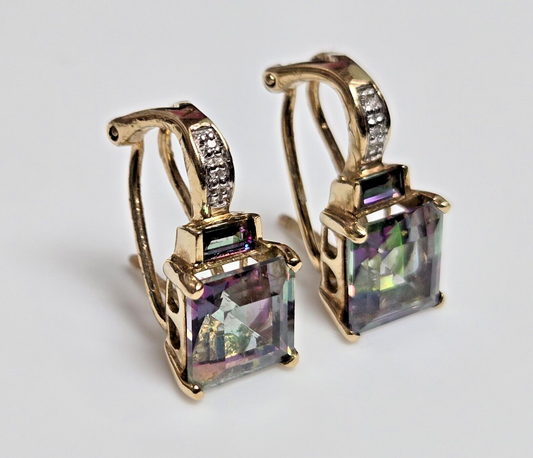 9ct Yellow Gold Stud Earrings Topaz and Diamond Size: 20mm x 9mm