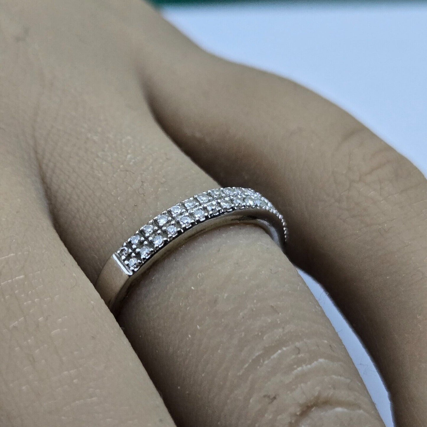 9ct White Gold Ring Band 0.10ct Diamonds Clusters UK Ring Size K