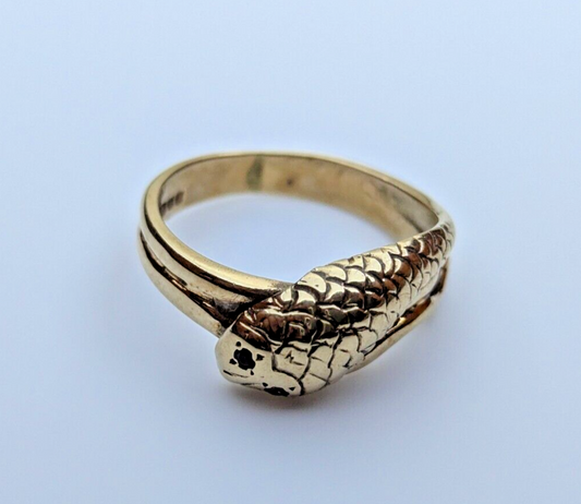 9ct Yellow Gold Snake Ring Red Garnet Gemstones UK Ring Size T