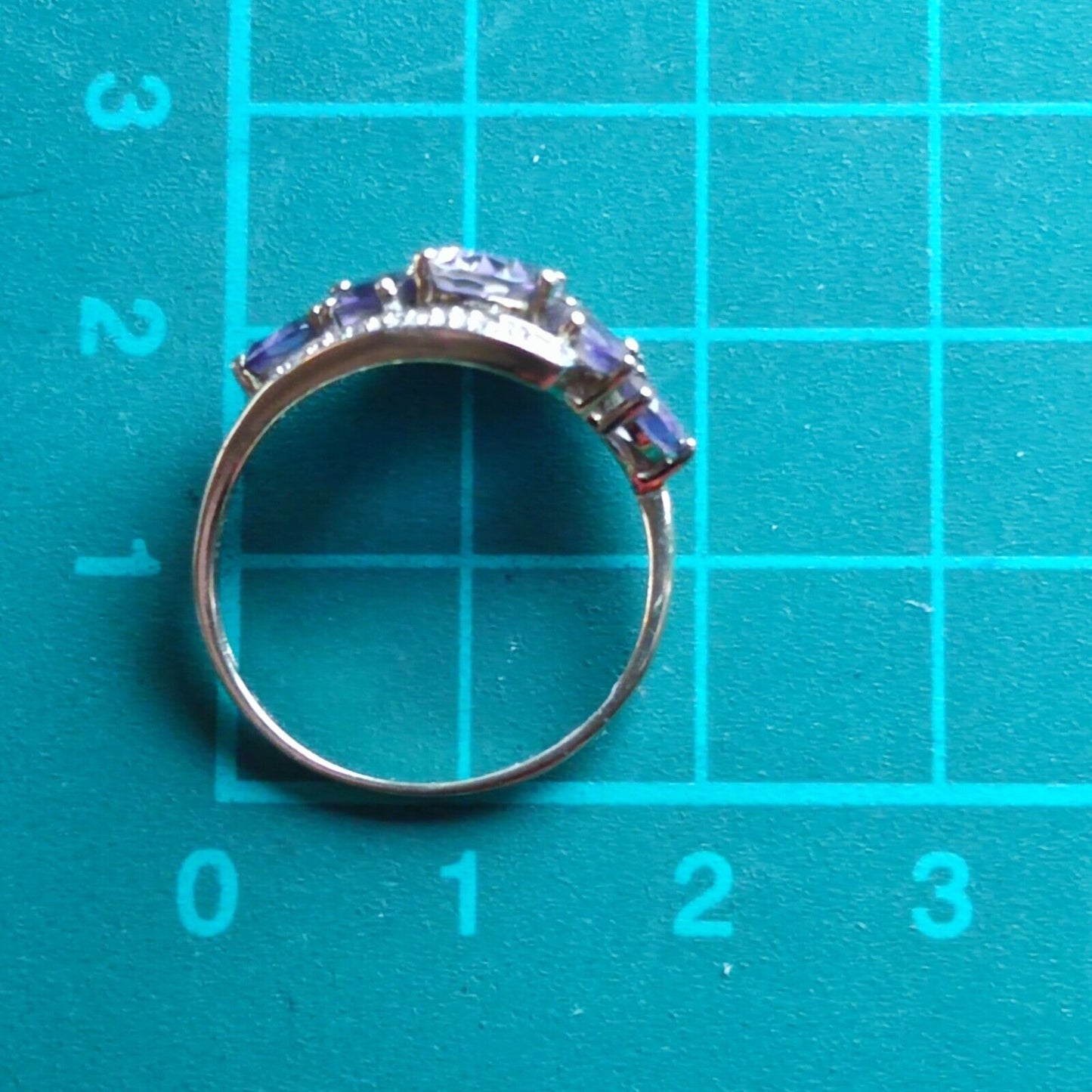 9ct Yellow Gold Ring Purple Amethyst White Diamonds Gemstones Ring Size: P