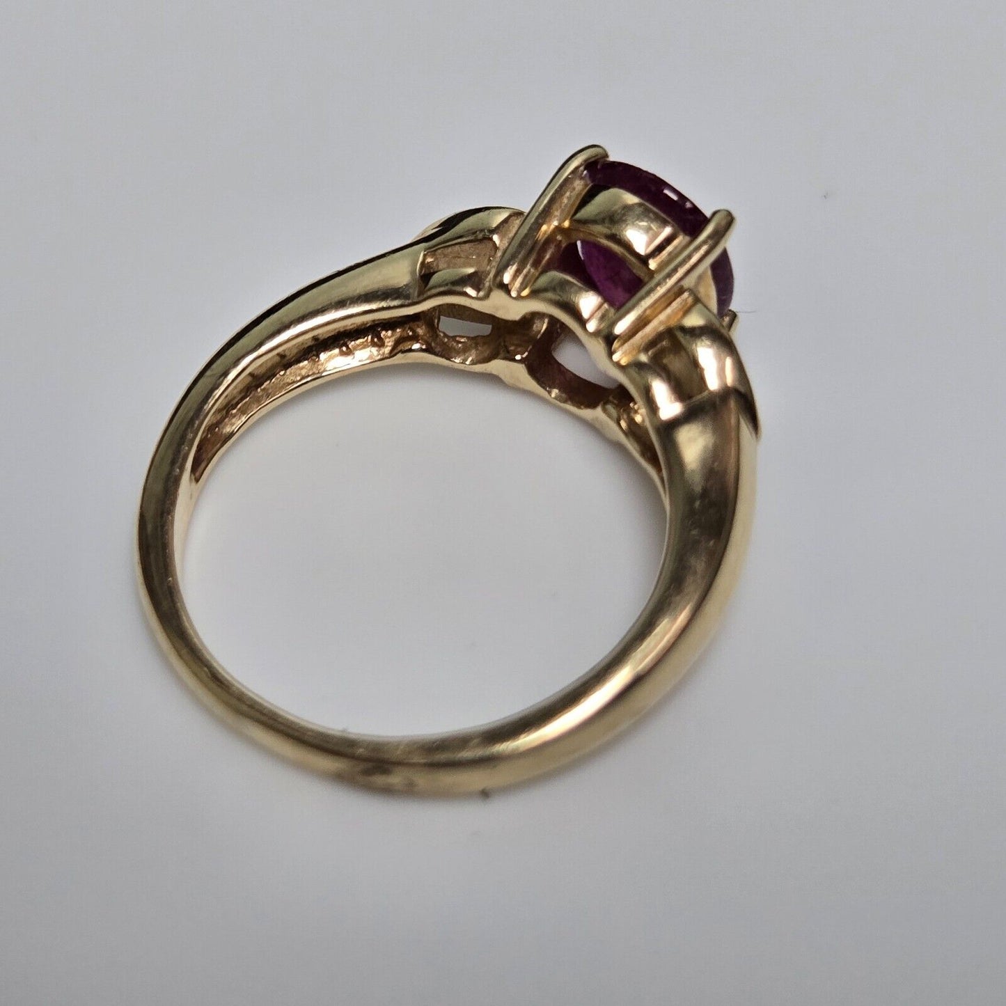9ct Yellow Gold Ring Oval Red Ruby and Diamonds Gemstones UK Ring Size J