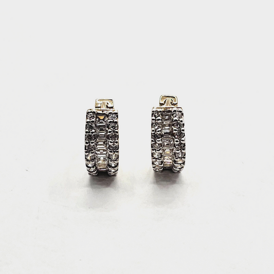 9ct Yellow Gold Hoop Earrings Cubic Zirconia Stones