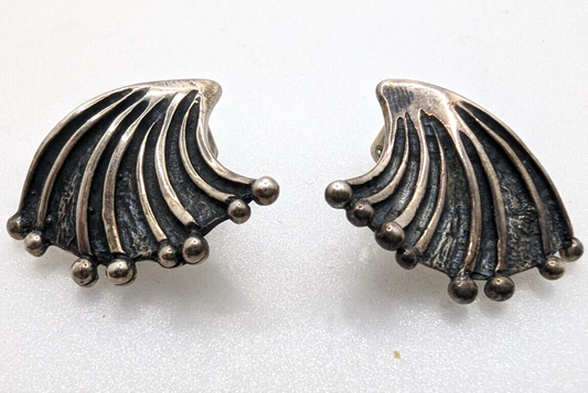 David Andersen Clip On Silver Earrings Marianne Berg Innovative  1960s Hallmark