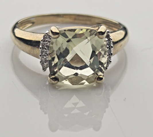 9ct Yellow Gold Ring Yellow Kunzite and Diamond Statement Ring Size S