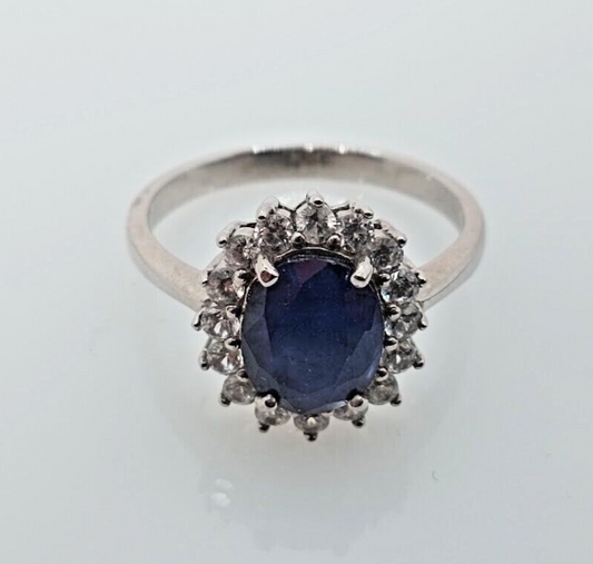 925 Silver Ring Blue Sapphire Gemstone Sterling Silver Band UK Ring Size U 1/2