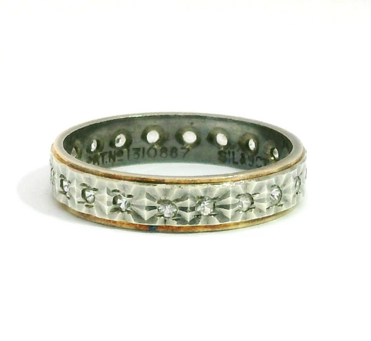 9ct Yellow Gold And Silver Ring Colourless Spinals Hallmarked Ring Size L 1/2
