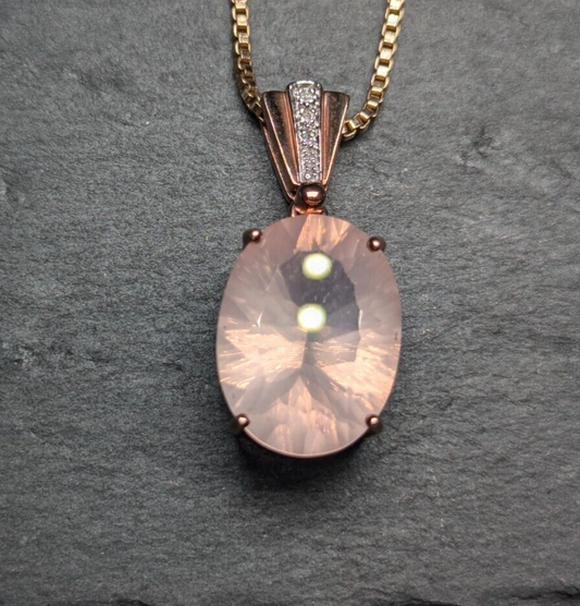 9ct Rose and White Gold Pendant Morganite & Diamond Natural Gemstones