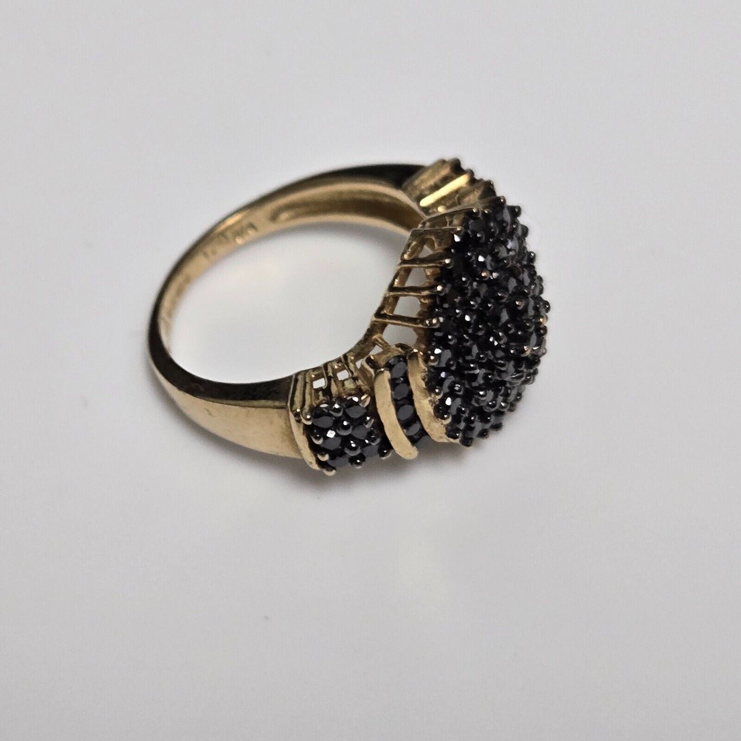 9ct Yellow Gold 1ct Black Diamonds Cluster Setting Ring Size M