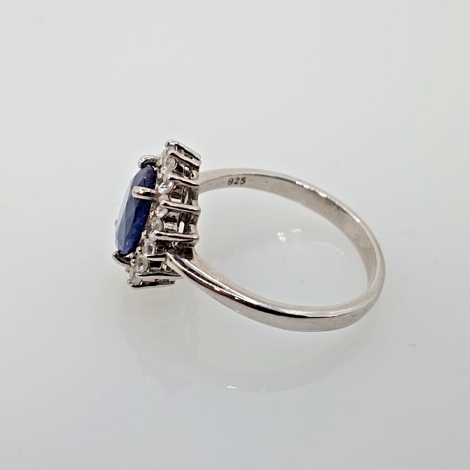 925 Silver Ring Blue Sapphire Gemstone Sterling Silver Band UK Ring Size U 1/2