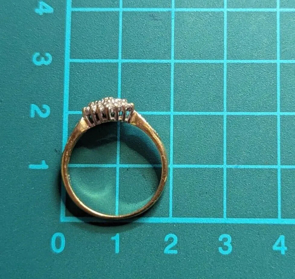 9ct Yellow Gold Ring Diamonds Cluster Setting UK Ring Size N