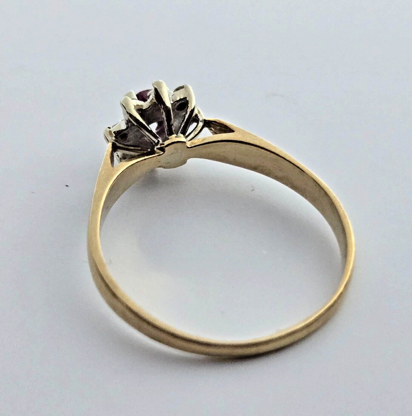 9ct Yellow Gold Ring Purple Ruby and Diamond Gemstones UK Ring Size O 1/2