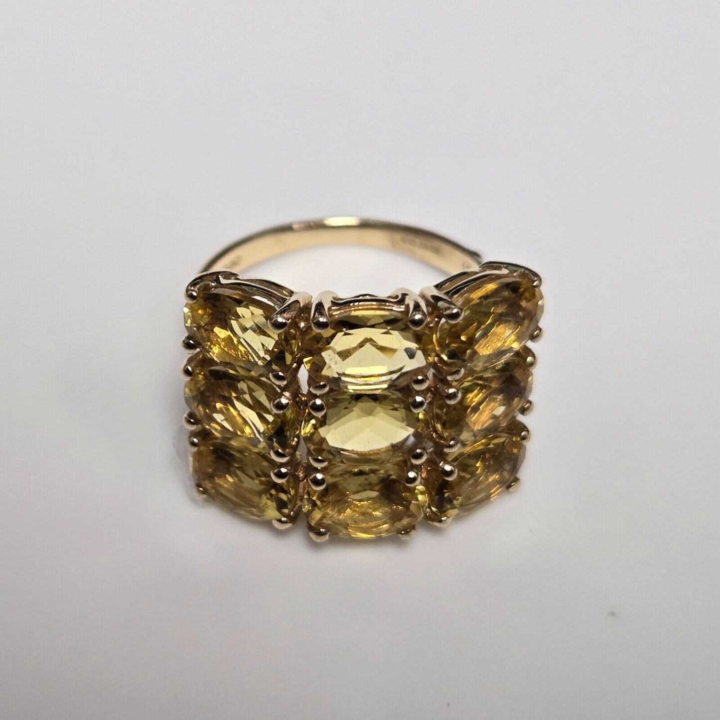 9ct Yellow Gold Ring Yellow Citrine Prong Setting Statement Ring Size N 1/2