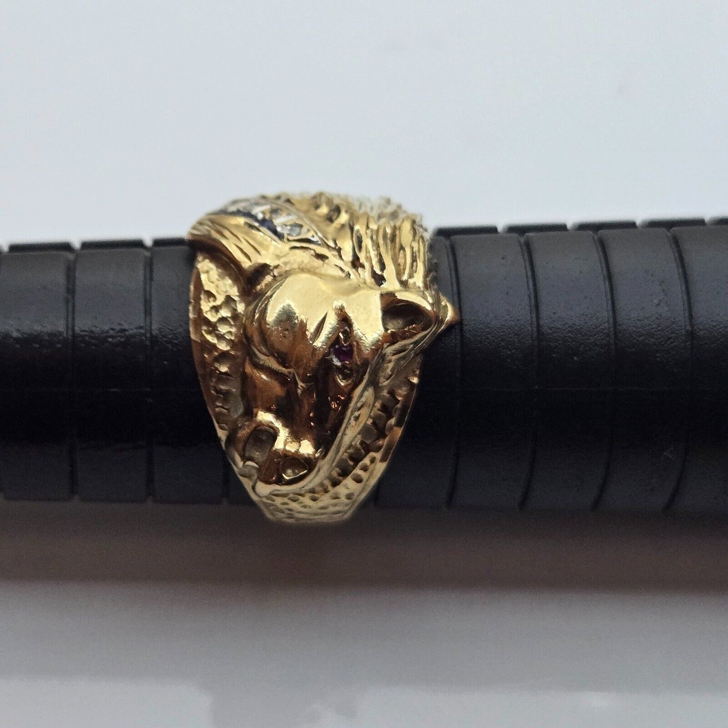 9ct Yellow Gold Horse Ring Ruby and Diamond Stones Ring Size Q 1/2