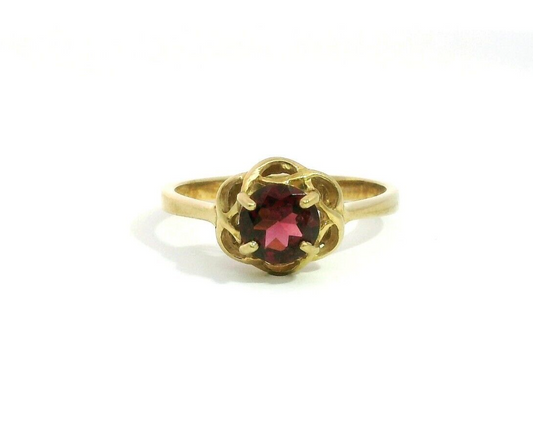 9ct Yellow Gold Ring Round Red Garnet Prong Setting Ring Size N 1/2