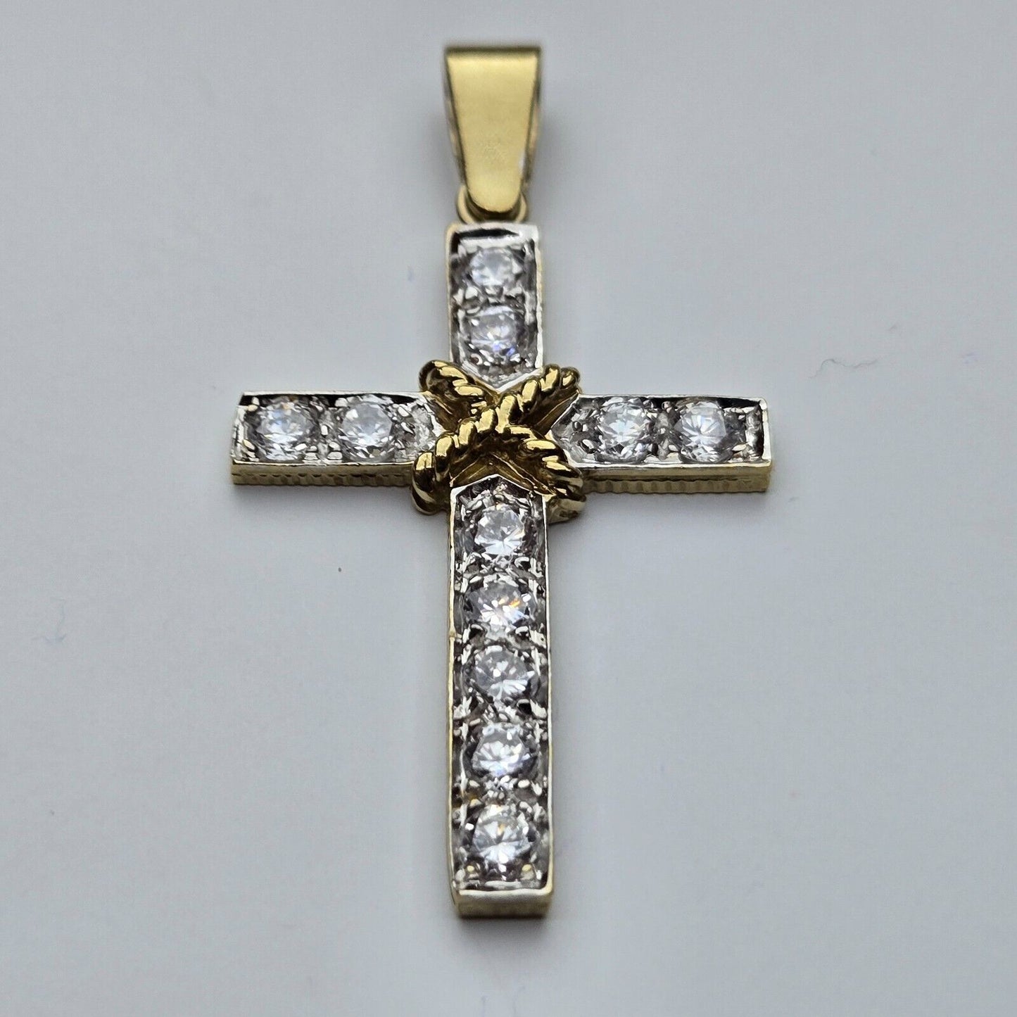 9ct Yellow Gold Cross Pendant Round Cubic Zirconia Stones Size 48mm x 25mm