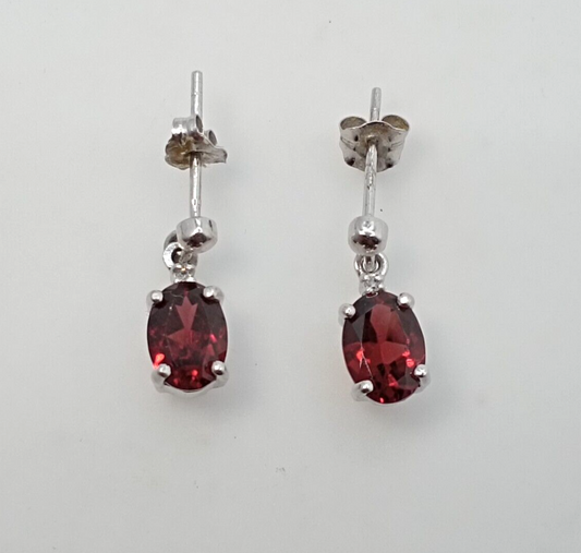 9ct White Gold Dangle Earrings Red Cubic Zirconia Stones