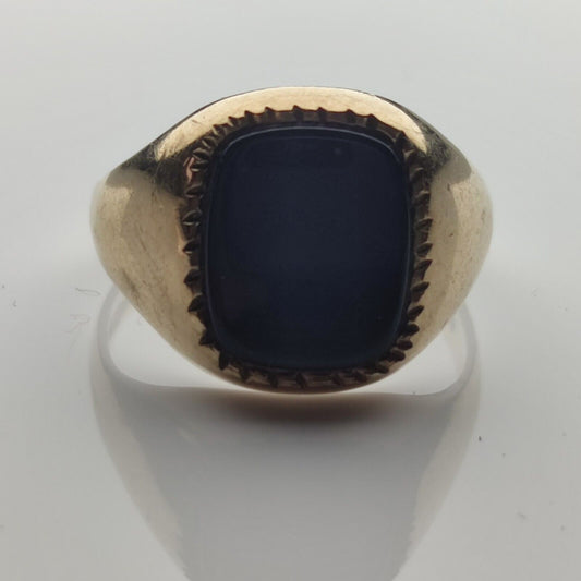 9ct Yellow Gold Signet Ring Black Square Onyx Gemstone Ring Size P 1/2