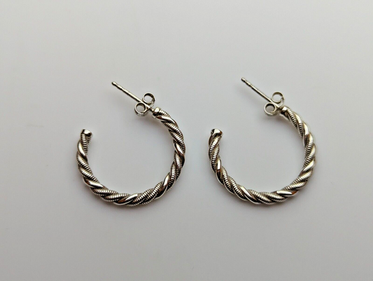 Silver Twisted Hoop Earrings 925 Sterling Silver Hallmarked Butterfly Back