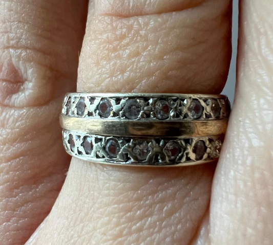 9ct Yellow Gold Eternity Ring White Spinel Gemstones UK Ring Size L
