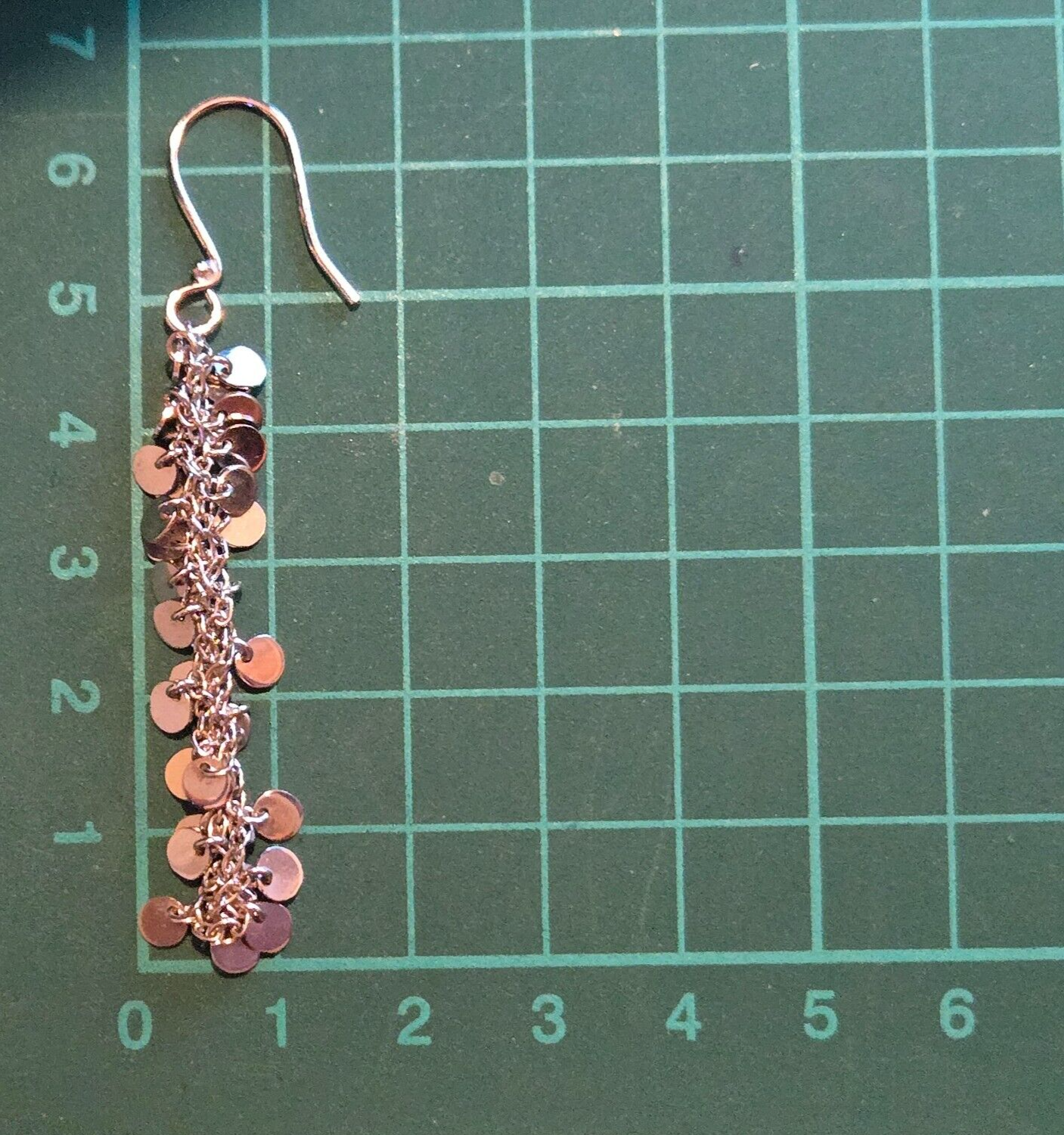 Sterling Silver Dangly Sequin Earrings Ear Wire Hook 50mm Drop Length