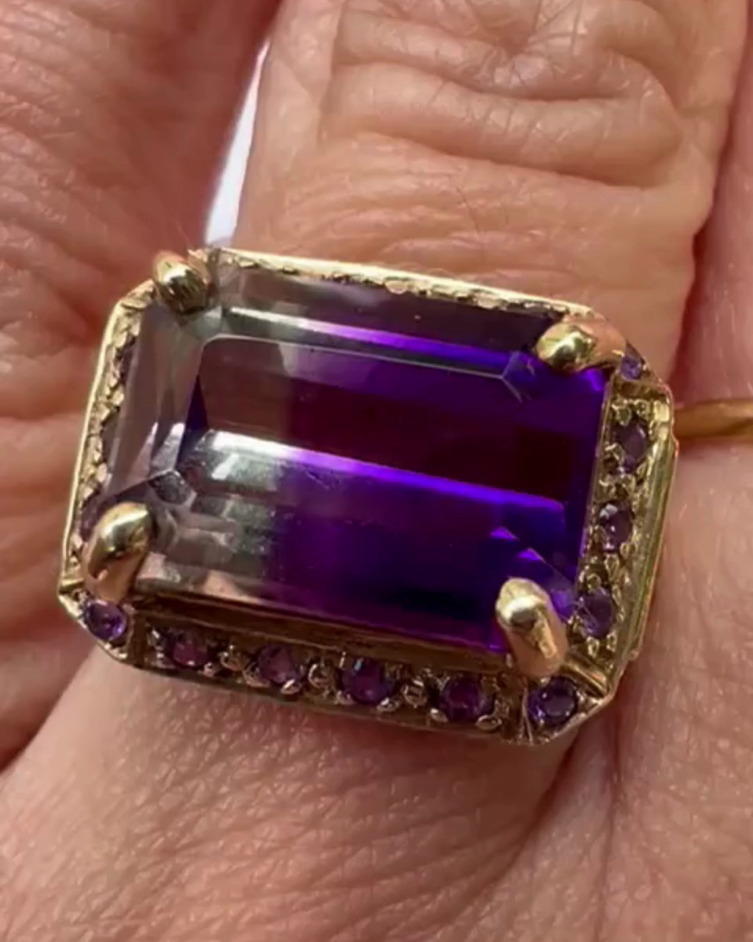 9ct Yellow Gold Ring Purple Ametrine and Diamonds Statement Ring Size N