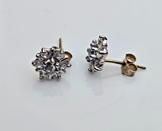 9ct Multi Tone Gold Stud Earrings Topaz Stones Butterfly Closures
