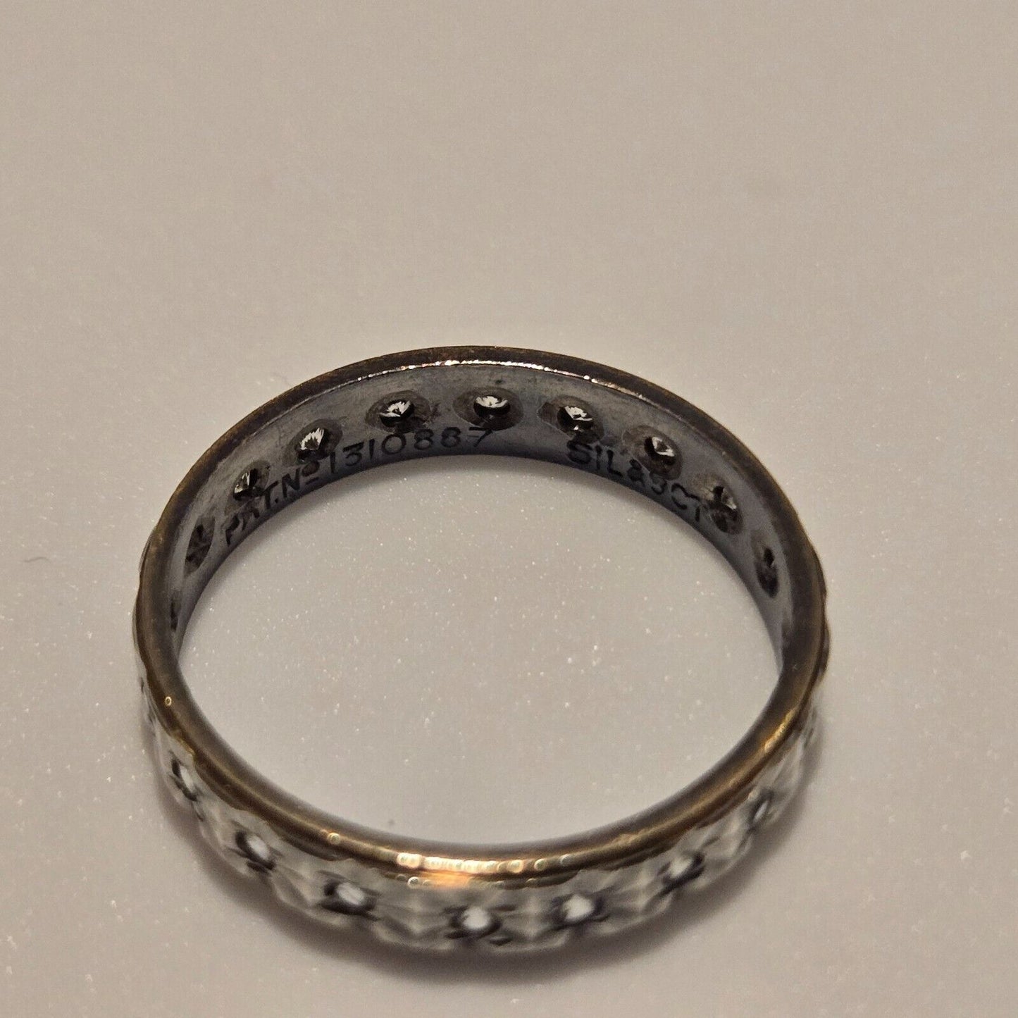 9ct Yellow Gold And Silver Ring Colourless Spinals Hallmarked Ring Size L 1/2
