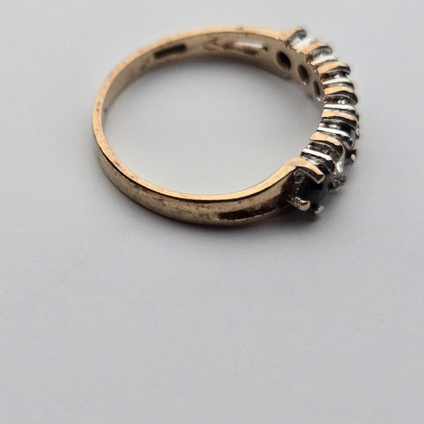 9ct Yellow Gold Round Black Sapphire Gemstones Ring Size M
