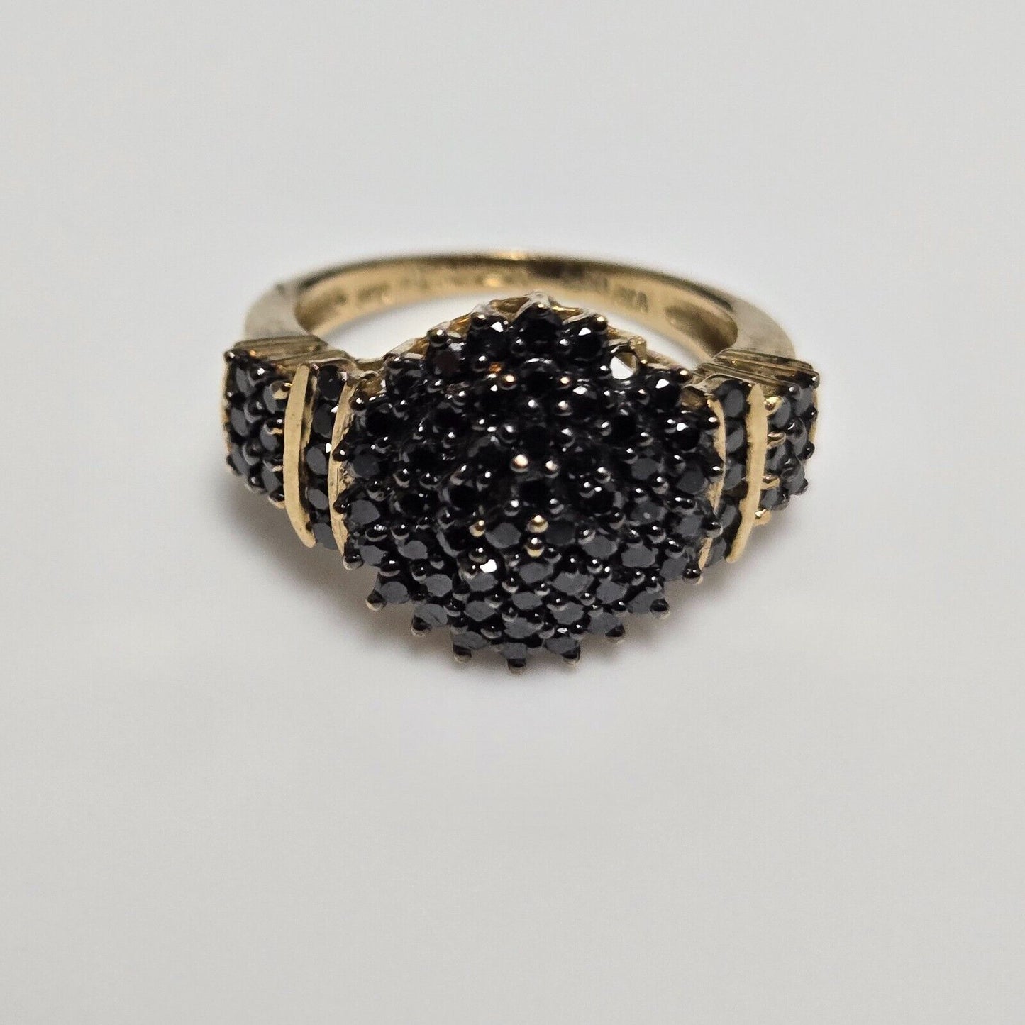 9ct Yellow Gold 1ct Black Diamonds Cluster Setting Ring Size M