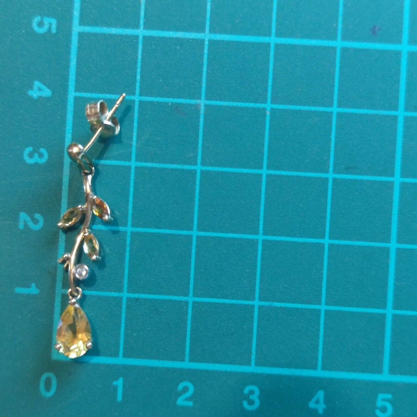 9ct Yellow Gold Floral Drop Dangle Earrings Citrine and Diamond 35mm Long