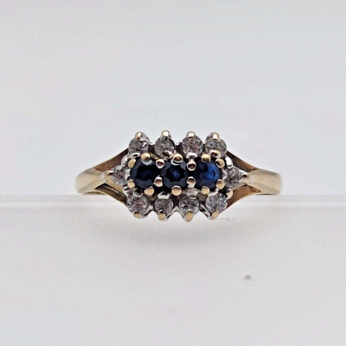 9ct Yellow Gold Ring Blue Sapphire Natural Gemstone Ring Size N 1/2