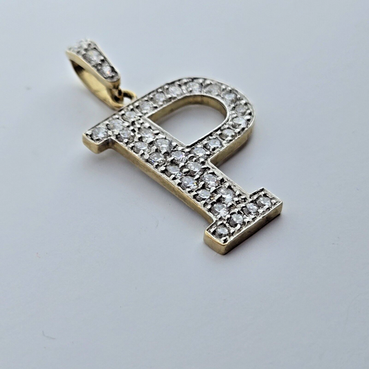 Letter P Gold Pendant Cubic Zirconia Stones Hallmarked Size: 40mm x 22mm 9k Gold