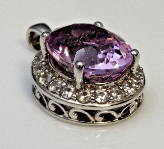 9ct White Gold Pendant Amethyst and Quartz Gemstones Size 2.1cm x 1.4cm  9k Gold
