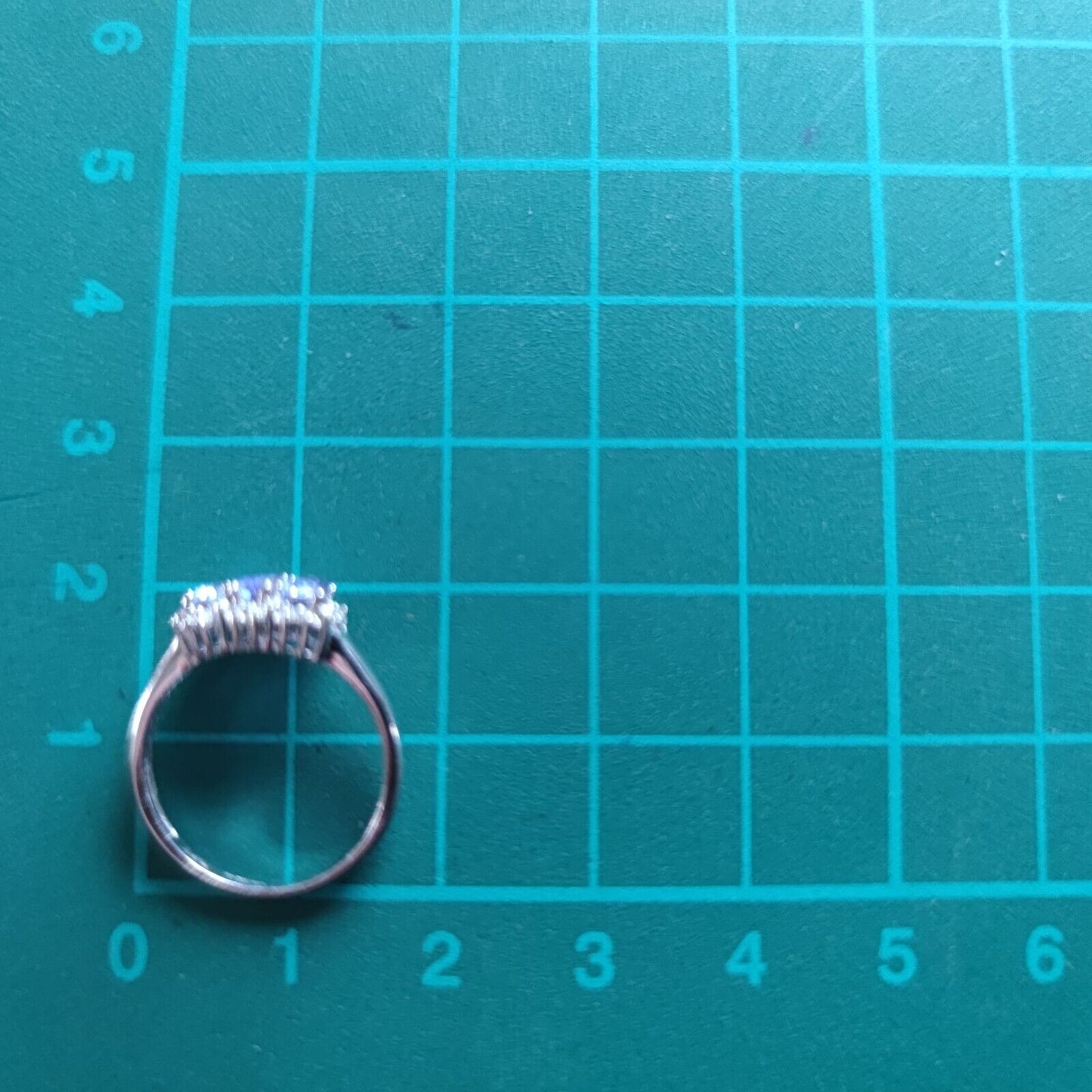 9ct White Gold Ring Blue Tanzanite and Diamonds Prong Setting Ring Size J 1/2