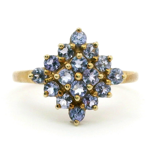 9ct Yellow Gold Blue Tanzanite Prong Setting 375 Hallmarked Ring Size Q 1/2