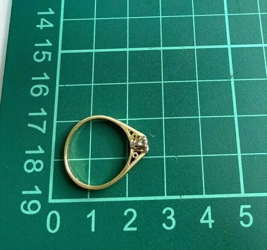 18ct Yellow Gold Ring Diamond 0.21ct Gemstones Solitaire Setting UK Ring Size L