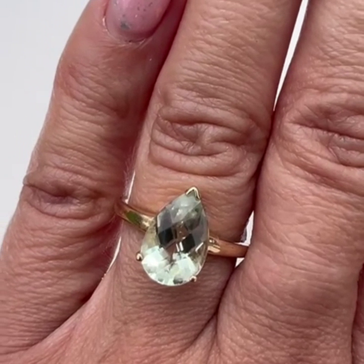 14ct Yellow Gold Ring Green Tourmaline Gemstone Ring Size P