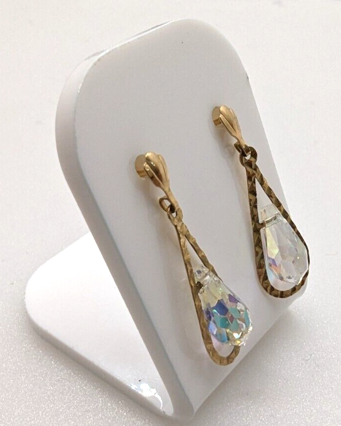 9ct Yellow Gold Crystal Drop Dangle Earrings Hallmarked 26mm Long