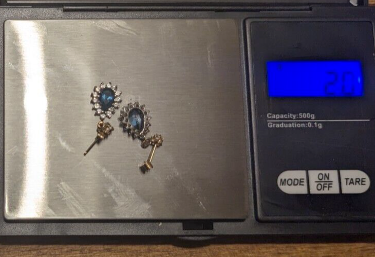 9ct Yellow Gold Dangle Earrings Blue Topaz Gemstones Butterfly Closures