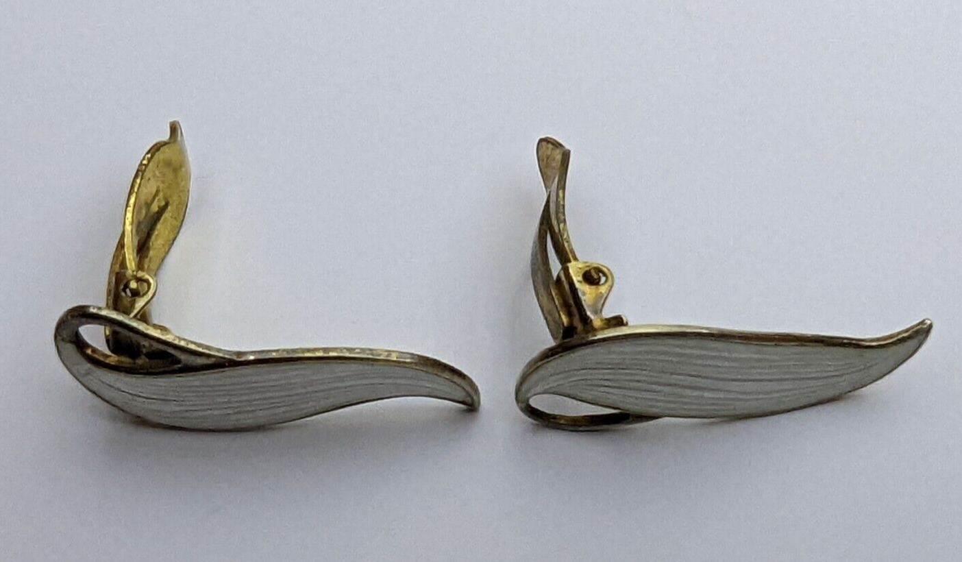 Finn Jensen Leaf Earrings Enamel Gold Wash Sterling Silver Clip on Earrings