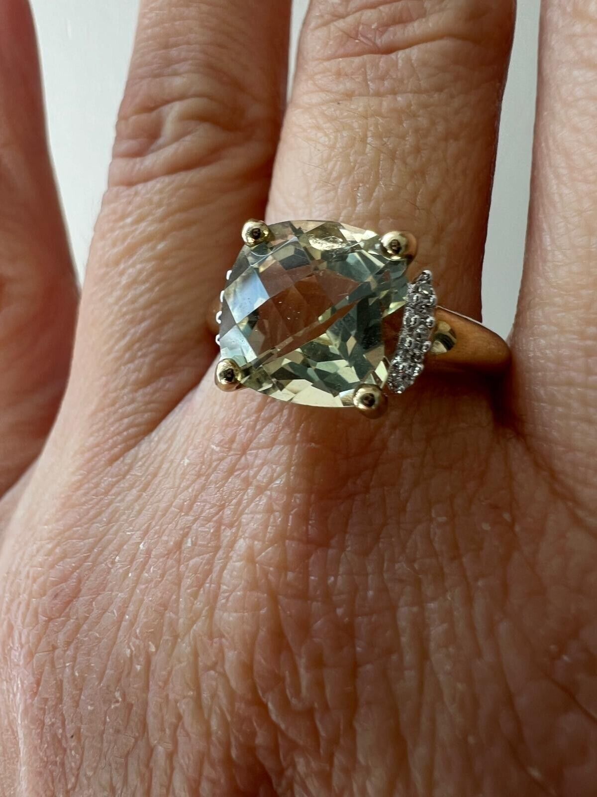 9ct Yellow Gold Ring Yellow Kunzite and Diamond Statement Ring Size S