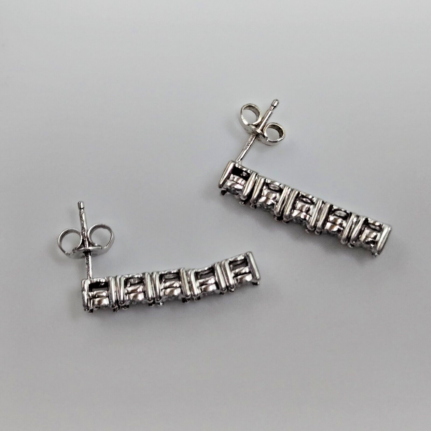 9ct White Gold Diamond Drop Earrings Round Colourless Gemstones Push Backs