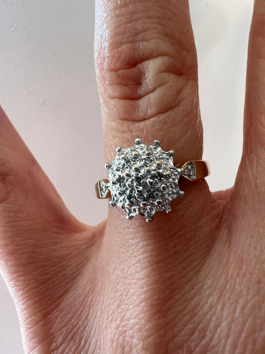 9ct Yellow Gold Ring Diamonds 0.05ct Weight Cluster Setting UK Ring Size L