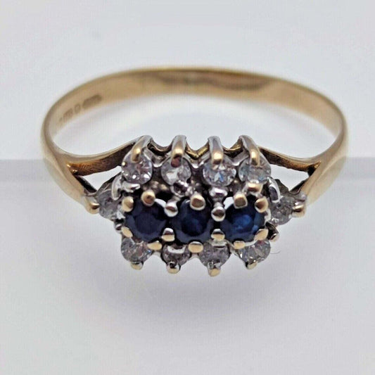 9ct Yellow Gold Ring Blue Sapphire Natural Gemstone Ring Size N 1/2