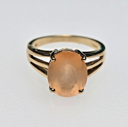 9ct Yellow Gold Ring Oval Orange Quartz Gemstone UK Ring Size N